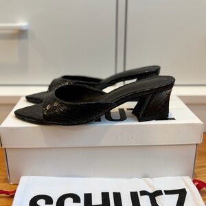 SCHUTZ Black Croc-Patterned Mules